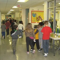 students walking through hallway