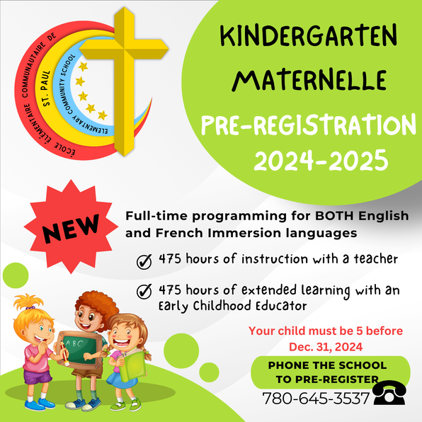 Kindergarten - Maternelle PreRegistration 2024 - 2025