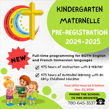 Kindergarten - Maternelle PreRegistration 2024 - 2025